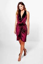 Boohoo Sally Velvet Gathered Bodycon Dress
