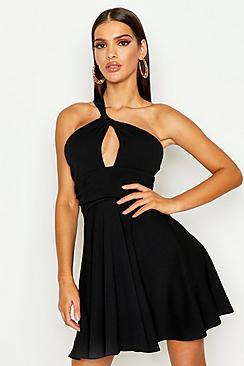 Boohoo One Shoulder Knot Detail Skater Dress