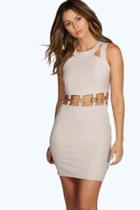 Boohoo Tina Cut Away Eyelet Shirt Dress Grey