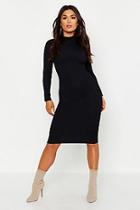 Boohoo High Neck Long Sleeve Ribbed Midi Dress