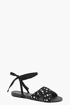 Boohoo Emilia Studded Cross Strap Wrap Sandals