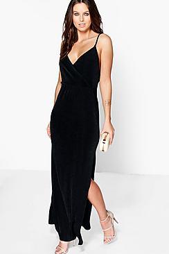 Boohoo Lacy Strappy Drape Front Thigh Split Maxi Dress