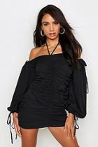 Boohoo Rouched Front Volume Sleeve Mini Dress
