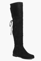 Boohoo Frances Lace Back Over The Knee Boot Black