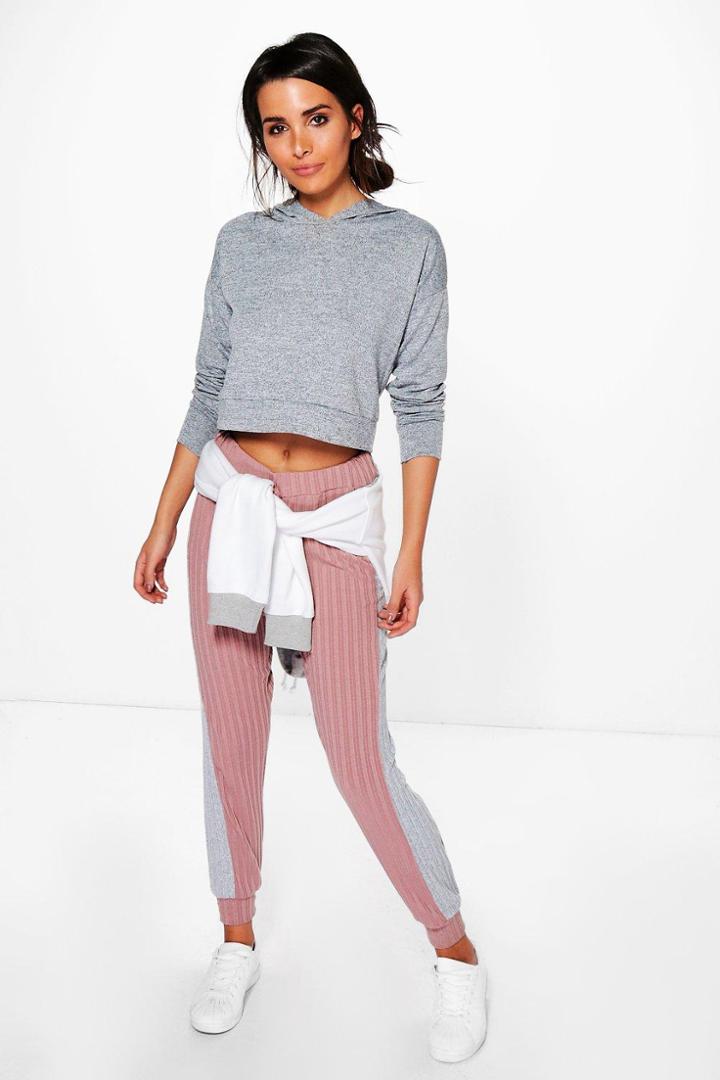 Boohoo Aura Contrast Panel Soft Knit Joggers Rose