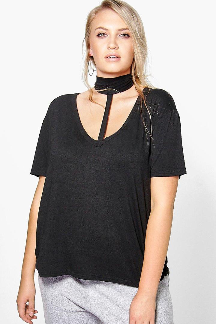 Boohoo Plus Tori Choker Strap Detail Tee Black