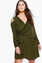 Boohoo Plus Fifi Open Shoulder Woven Wrap Dress