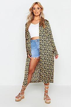 Boohoo Plus Oriental Floral Satin Belted Kimono