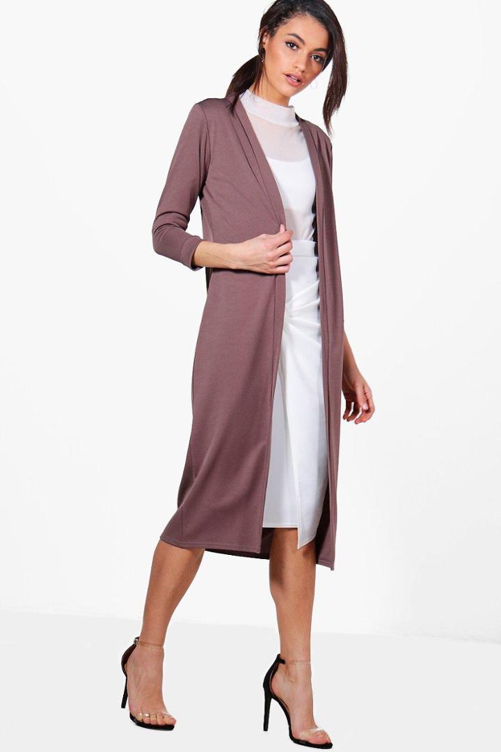 Boohoo Karina Collarless Duster Mocha
