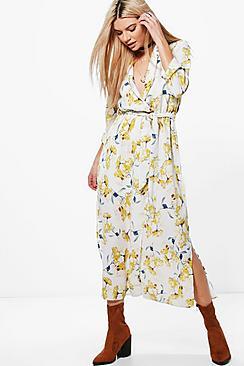 Boohoo Harley Floral Maxi Wrap Shirt Dress