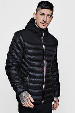 Boohoo Hoodded Puffer With Sports Rib Tape
