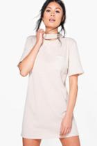 Boohoo Sarah Choker Rib Knit T-shirt Dress Sage