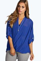 Boohoo Plus Abigail Woven Wrap Front Blouse Cobalt