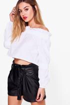 Boohoo Petite Ivy Broderie Anglaise Off The Shoulder Top Cream