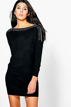 Boohoo Lydia Studded Detail Jumper Dress