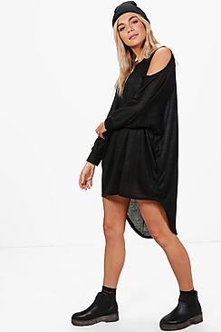 Boohoo Kelly Cold Shoulder Knitted T-shirt Dress