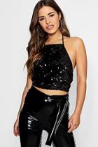 Boohoo Petite Mel Halter Sequin Festival Crop Top