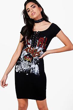 Boohoo Nala Off Shoulder Lace Up Bodycon Dress