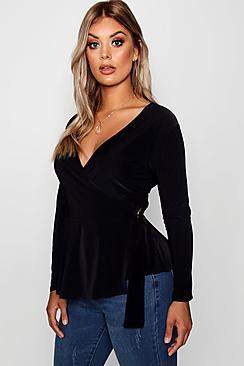 Boohoo Plus Scarlett O Ring Slinky Frill Wrap Top