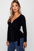 Boohoo Plus Scarlett O Ring Slinky Frill Wrap Top