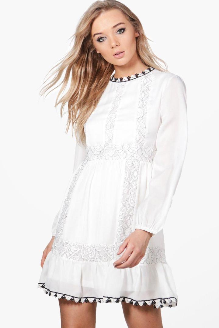 Boohoo Boutique Freyja Lace & Crochet Panel Dress Ivory