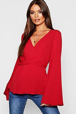 Boohoo Ruffle Long Sleeve Peplum Blouse