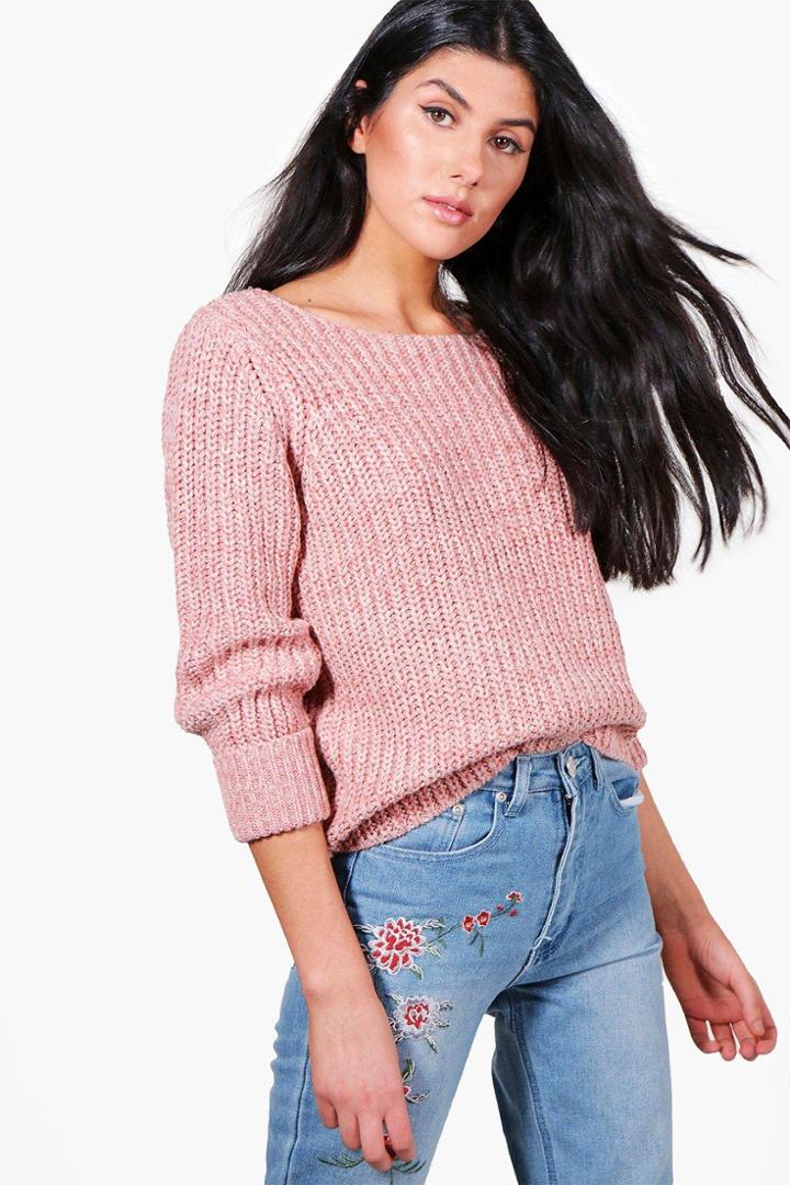 Boohoo Mia Chunky Marl Turn Up Cuff Jumper Rose