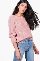 Boohoo Mia Chunky Marl Turn Up Cuff Jumper Rose