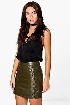 Boohoo Aerin Lace Up Side Leather Look Skirt