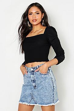 Boohoo Tall Shirred Off The Shoulder Peasant Crop Top