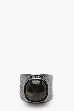 Boohoo Gunmetal Ring With Black Stone