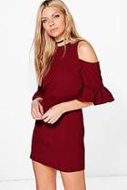 Boohoo Rachel Ruffle Sleeve Shift Dress