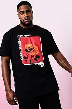 Boohoo Big And Tall Valentines Romantic Rose Print T-shirt
