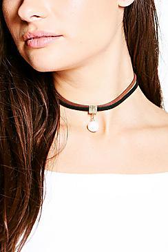 Boohoo Abbie Pearl Pendant Double Choker