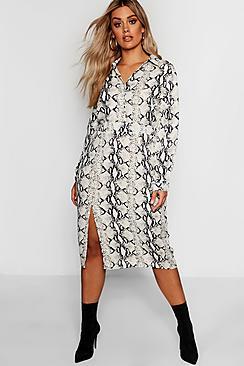 Boohoo Plus Snake Midi Shirt Dress