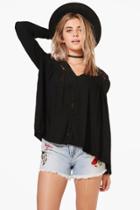 Boohoo Lizzie Cut Work Detail Button Through Blouse Black