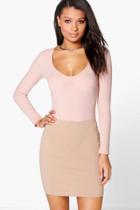 Boohoo Elva Ponte Basic Mini Skirt Sand