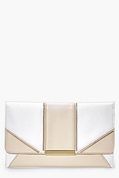 Boohoo Amber Metal Detail Panelled Clutch Bag