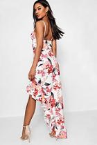 Boohoo Mae Floral Strappy Frill Detail Maxi Dress