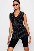 Boohoo Double Breasted Sleeveless Stripe Blazer