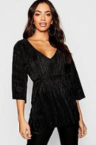 Boohoo Plisse Wide Sleeve Tunic Top