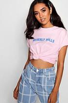 Boohoo Petite Beverly Hills Knot Front T-shirt