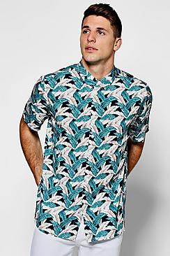 Boohoo Black Feather Print Short Sleeve Shirt
