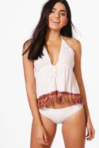 Boohoo Molly Rainbow Tassel Beach Top White