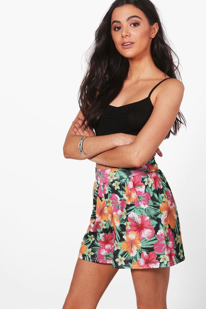 Boohoo Jenni Tropical Print Flippy Shorts Multi