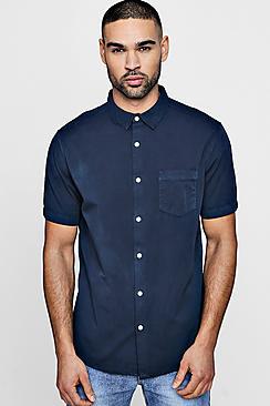 Boohoo Navy Garment Dyed Short Sleeve Shirt