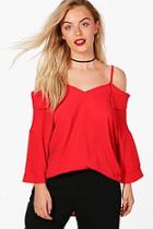 Boohoo Annie Cold Shoulder Collar Blouse