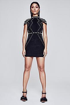 Boohoo Premium Nadine Pearl Trim Cape Dress