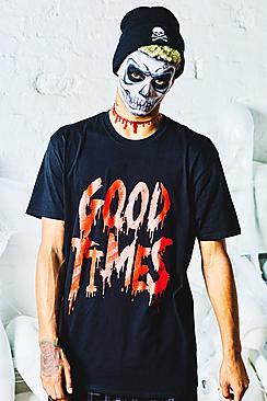 Boohoo Halloween Oversized 'good Times' Slogan T-shirt