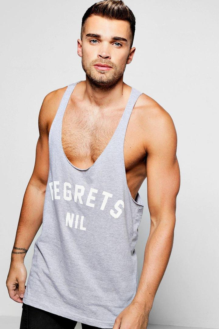 Boohoo 'regrets Nil' Raw Edge Extreme Racer Back Tank Top Grey